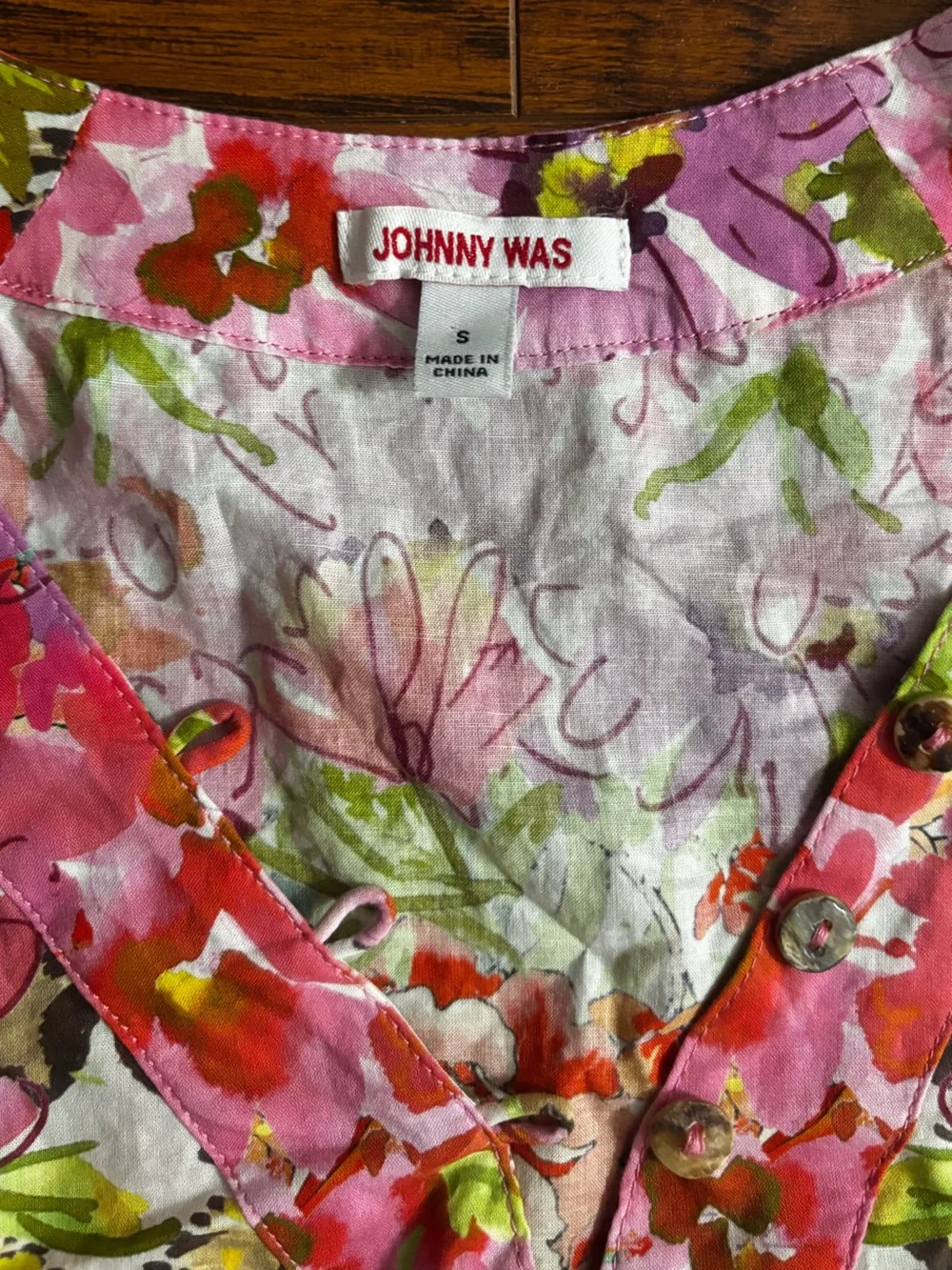 Johnny Was Two-Piece Set Puff Sleeve Top + Shorts 100% Cotton Wild Garden Floral